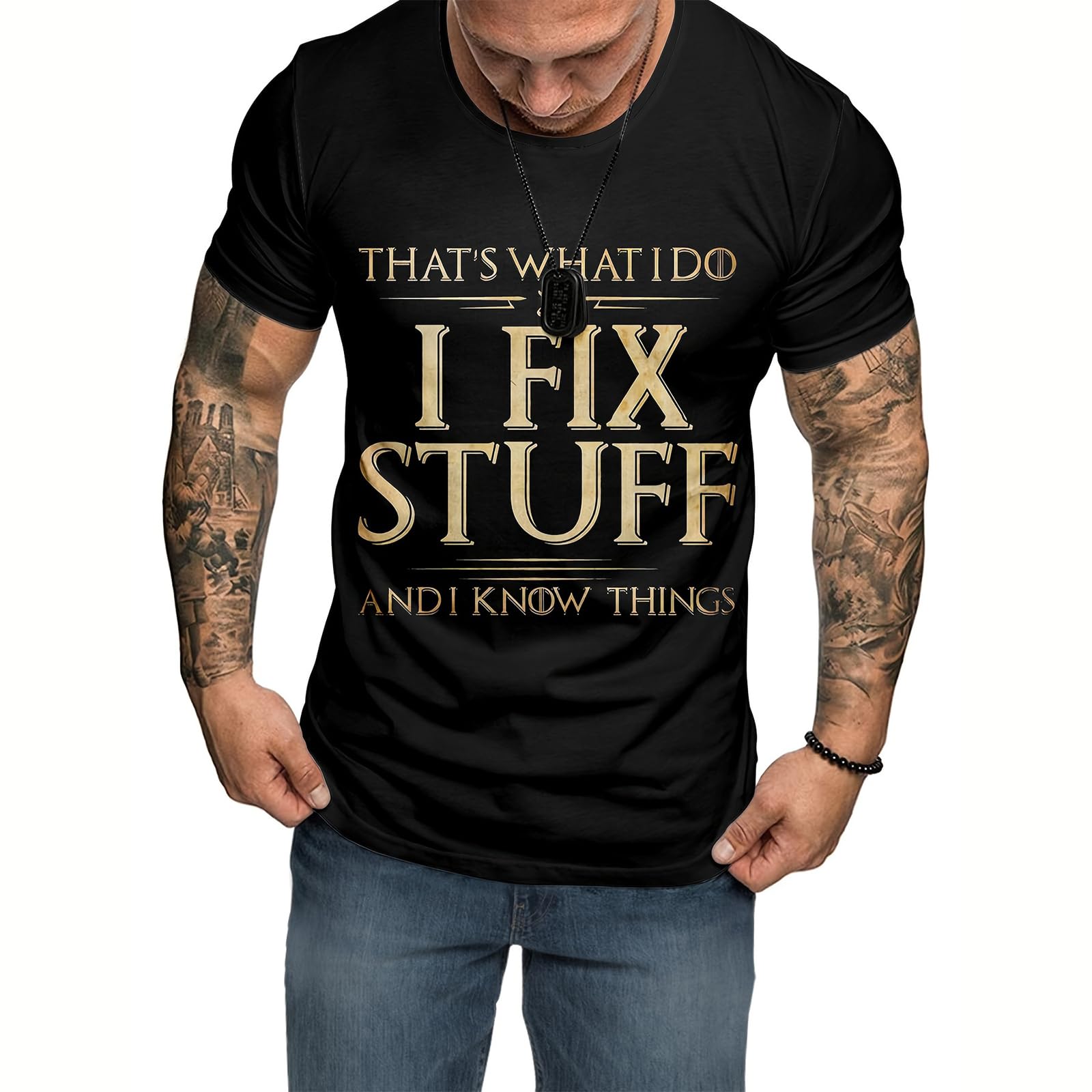 21GramsI Fix Stuff and I Know Things Men’s T Shirt Crew Neck Tops Funny Saying Labor Graphics Tees Outdoor Streetwear