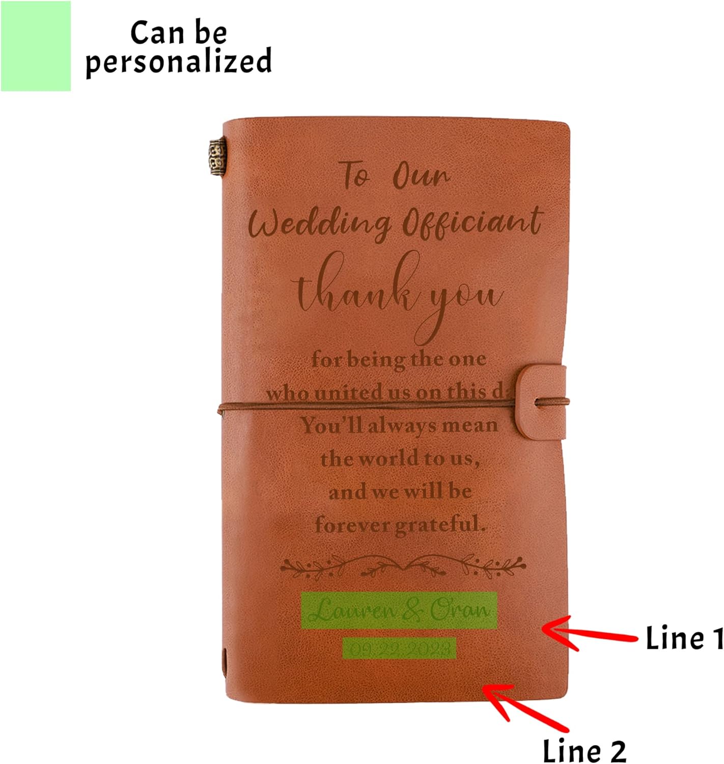 Custom Appreciation Gift for Wedding Officiant, Personalized Leather Journal Gift for Wedding Officiant Gifts from Groom Bride, Wedding Officiant Journal Notebook