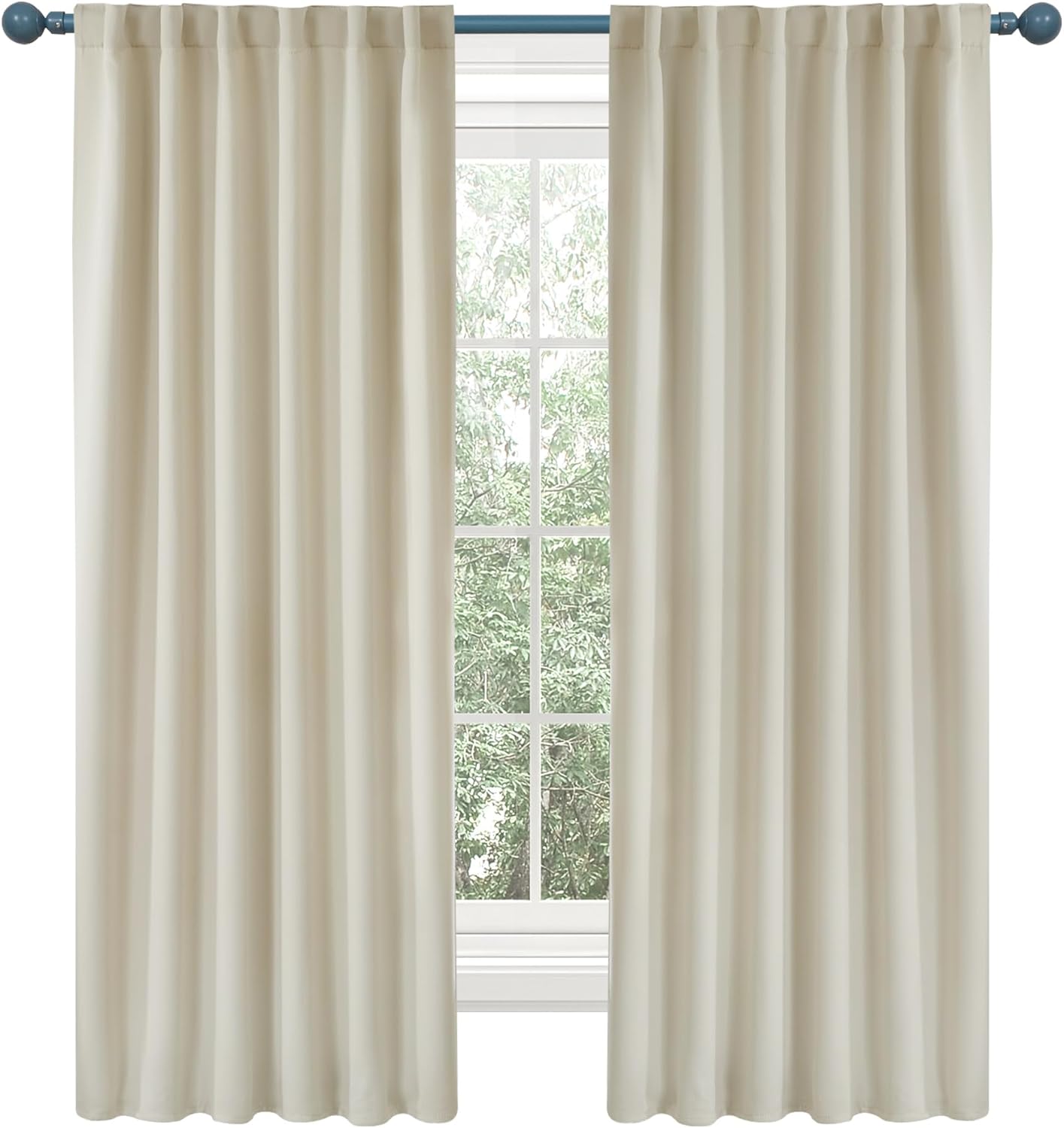 Deconovo Back Tab and Rod Pocket Blackout Curtains, Solid Thermal Insulated Curtain and Drapes for Bedroom, 52W x 63L Inch, 2 Panels Panels, Light Beige