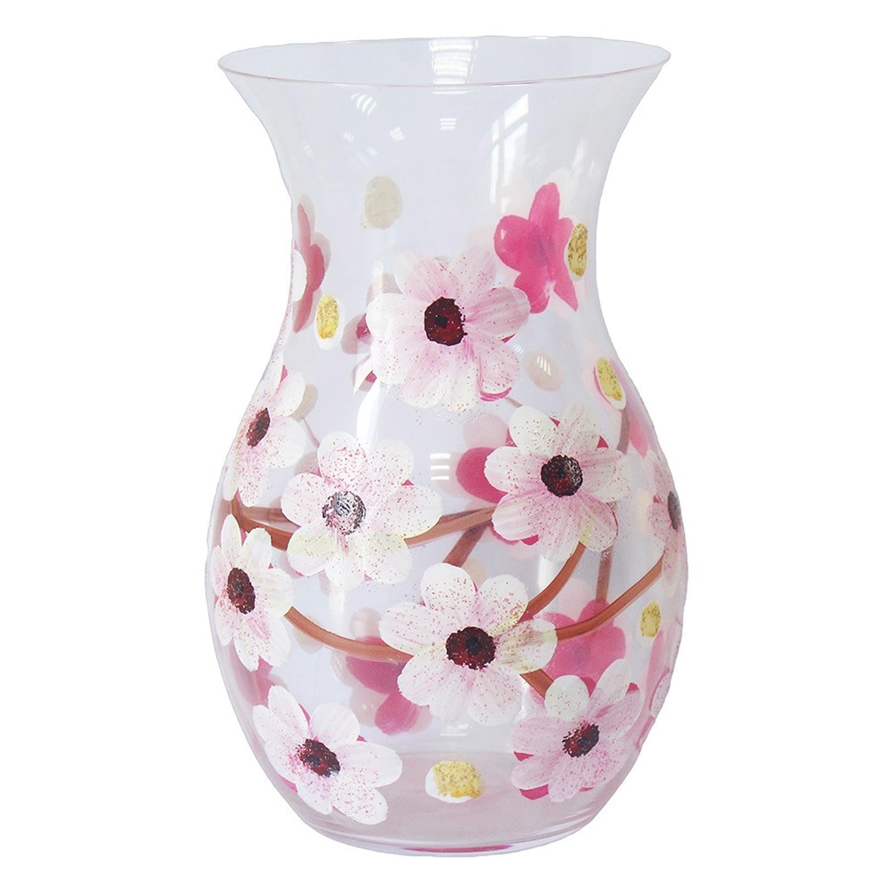 Floral Glass Vase For Home or Office. Beautiful Flower Vase with Lynsey Johnstone design in matching Gift Box (Pink Blossom 8663)