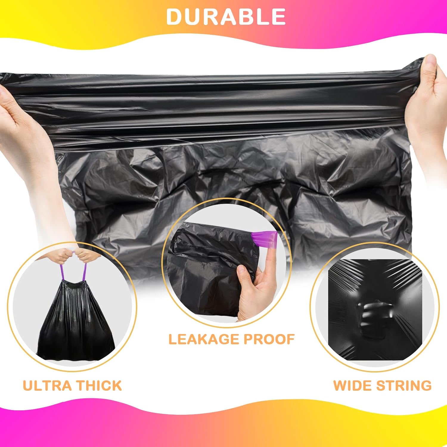 8 Gallon Drawstring Trash Bags, 30 Liter Black Garbage Bags,160 Count