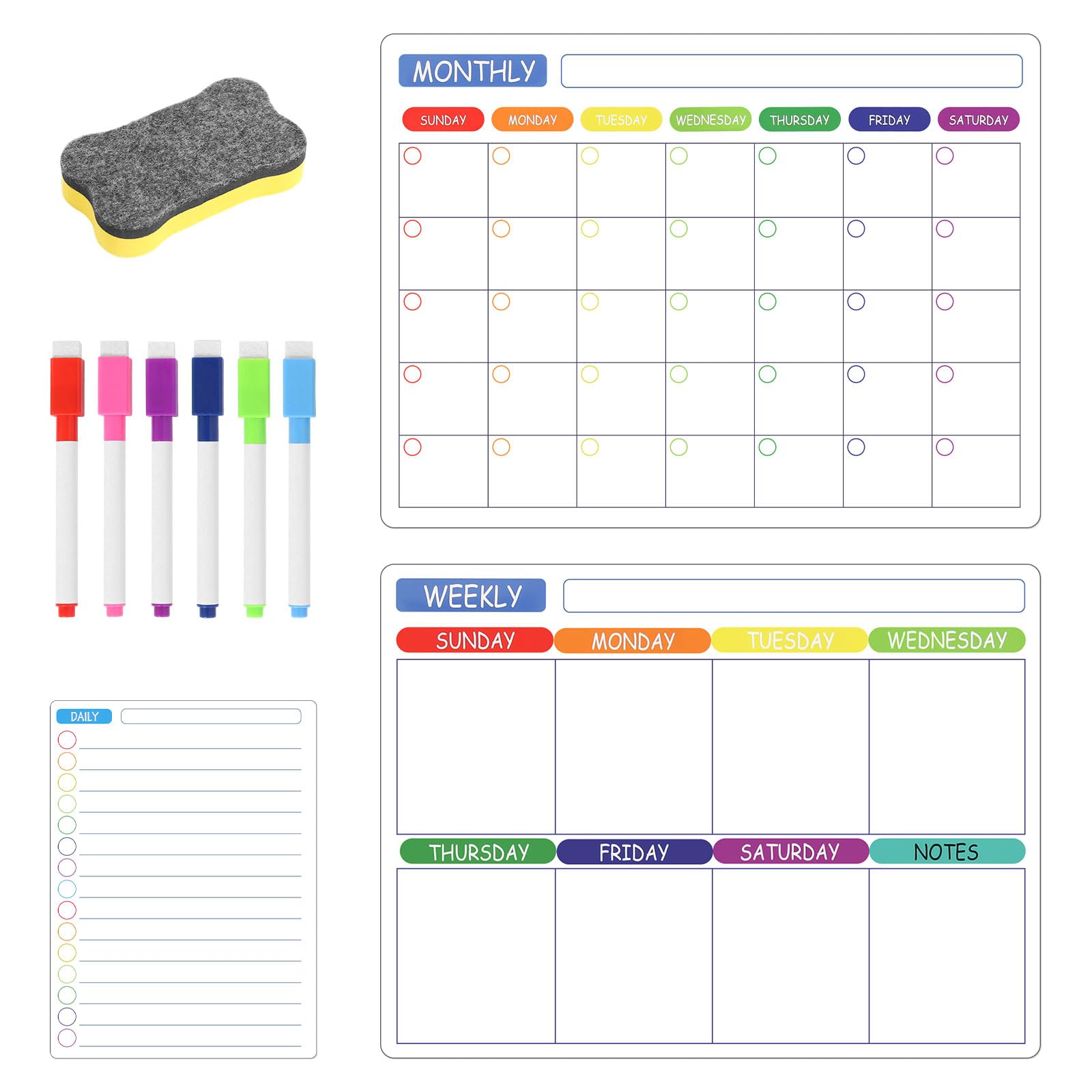 Gfueigj White Calendar Board For Fridge 3 Pack Magnetic Weekly Planner Magnetic Calendar For Fridge With 6 Markers And 1 Eraser Fridge Board For Appointments And Reminders