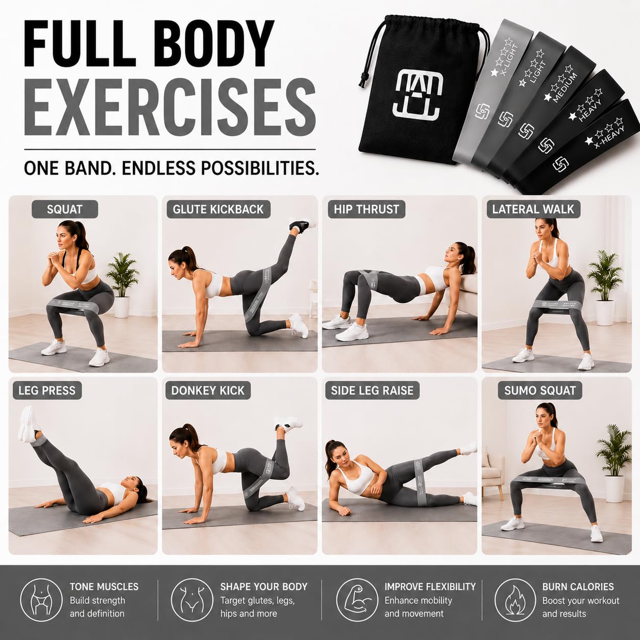GOCHA Gadgets, 5 fasce elastiche di resistenza, per fitness, con diversi livelli di forza, per allenamento, palestra, yoga, esercizi