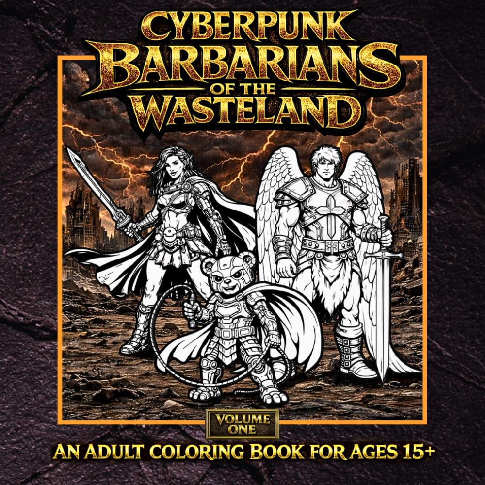 Cyberpunk Barbarians of the Wasteland: An Apocalyptic Sci-Fi Adult Coloring Book Featuring Futuristic Barbarians, Mutant Monsters & Dystopian Fantasy Art
