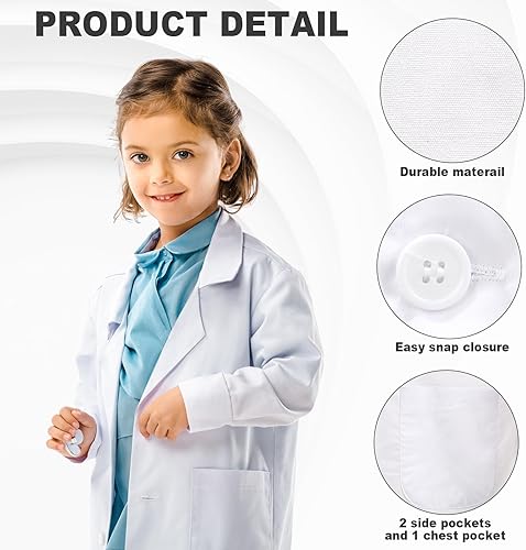 Miniatura 3 de Juego de 18 abrigos de laboratorio para niños, disfraz blanco de científicos con tarjeta de identificación para niños, juego de rol, carrera, día de
