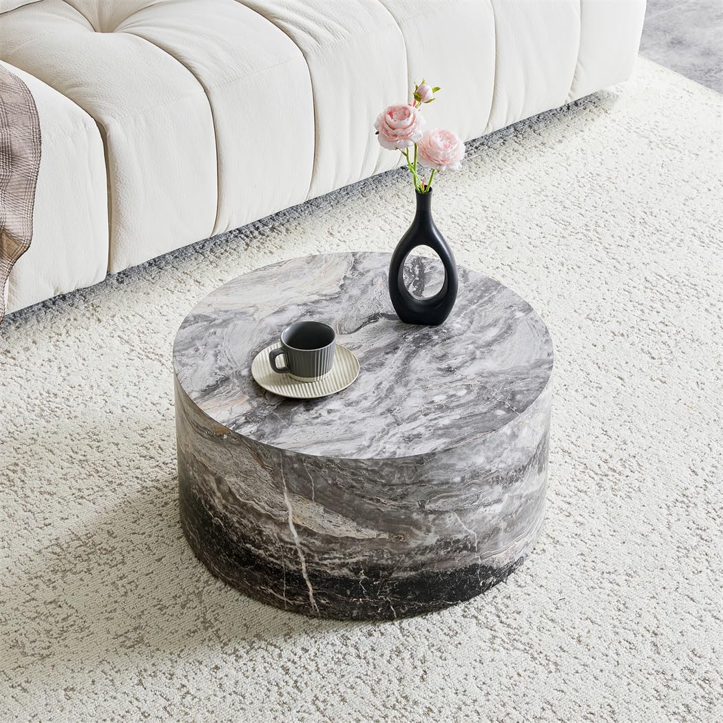 Round Coffee Table Living Room Table - Modern Faux Marble Design with Wood Accents in Grey,No Assembly Required - Ready to Use,Space-Saving Round Coffee Table Living Room Table - Modern Faux Marble Design with Wood Accents in Grey,No Assembly Required - Ready to Use,Space-Saving