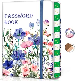 BLESWIN Password Keeper Book with Alphabetical tabs, Hardcover Small Password Books for Seniors, Internet Password Logbook Journal Website Address Login, Perfect Pocket Size Password Keeper – Flower