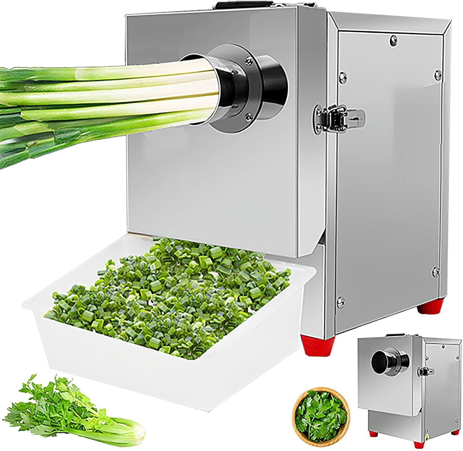 GYKOZY Commercial Automatic Green Onion Chopper, Electric Scallion Slicer with Detachable Container, Multi-Functional for Chives Garlic