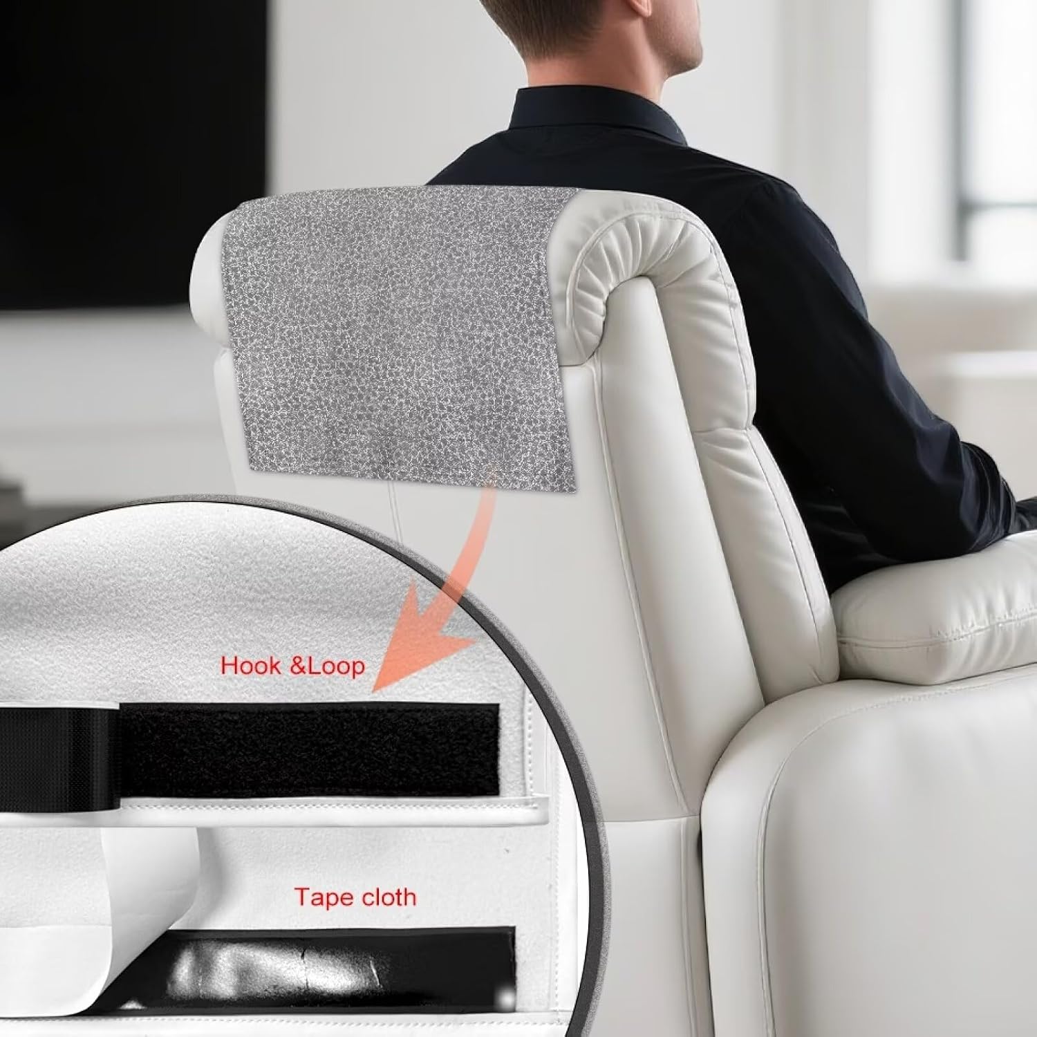 Doojoayie Grey Headrest Cover for Recliner Washable Couch Headrest Covers Non Slip Hook & Loop Recliners Decorative Head Rest Protector Simple Home Decoration Style Sofa Decor