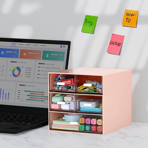 Miniatura 4 de Organizador de escritorio con 5 cajones, suministros de papelería de oficina rectangulares, cajones de escritorio, almacenamiento de maquillaje de