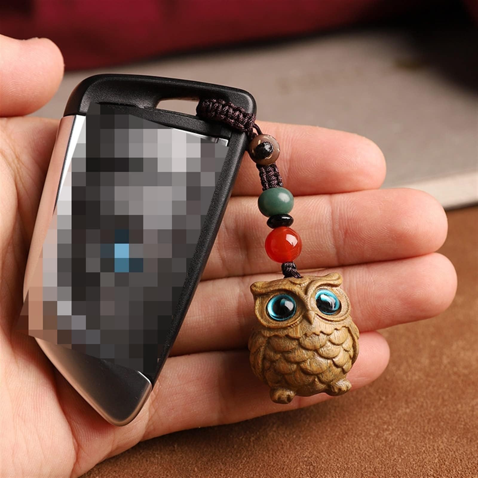 Anhänger Schlüsselanhänger Niedlicher 3D-Schlüsselanhänger in Kawaii-Eulenform, Tier-Schlüsselanhänger aus Holz mit handgewebtem Schlüsselband, Taschenanhänger
