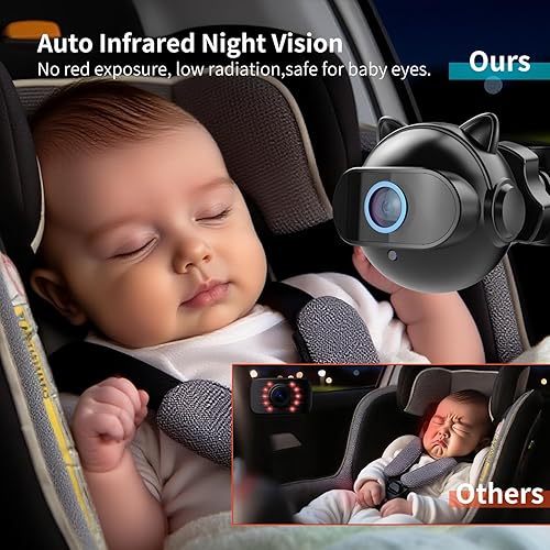 Miniatura 4 de Cámara de coche para bebé con zoom 4X, 10 canciones de cuna de 4.3 pulgadas, HD 1080P, espejo de asiento de automóvil orientado hacia atrás, 3