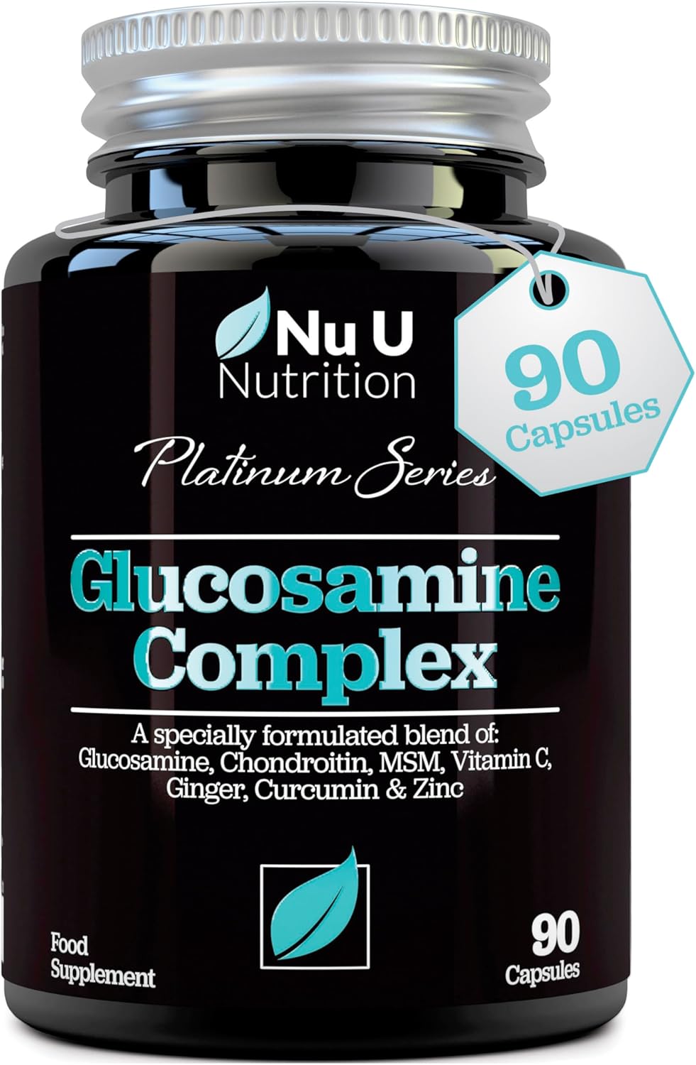 Glucosamine and Chondroitin High Strength Complex – 90 Glucosamine Sulphate Capsules – with Turmeric, MSM, Vitamin C, Zinc & Ginger – Joint Care Supplements for Men & Women – Nu U Nutrition