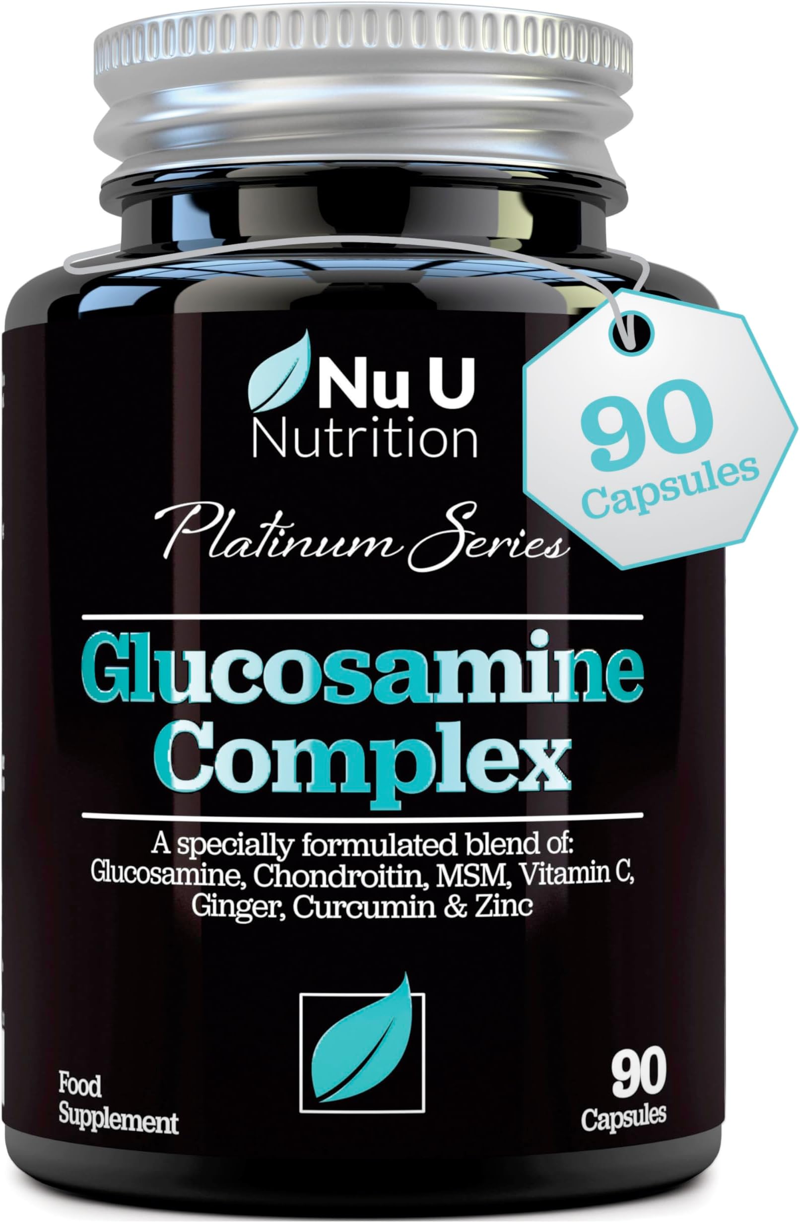 Glucosamine and Chondroitin High Strength Complex - 90 Glucosamine Sulphate Capsules - with Turmeric, MSM, Vitamin C, Zinc & Ginger - Joint Care Supplements for Men & Women - Nu U Nutrition