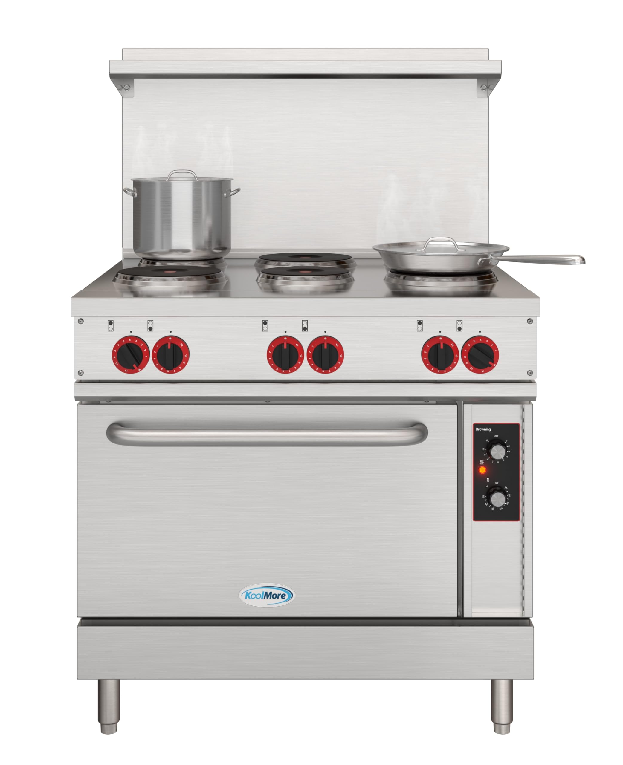 KoolMore 36 in. Commercial Electric Range with 6 Burners and 1 Standard Electric Oven in Stainless Steel - 208V 3-Phase, CSA Listed (KM-CR36-E)