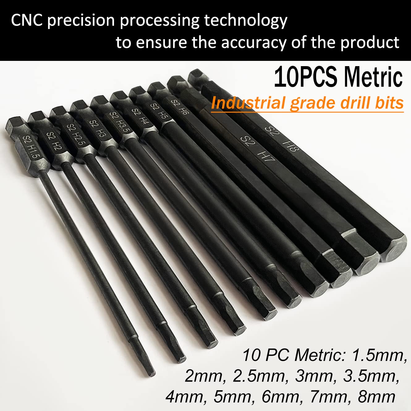 PTSLKHN 10-Piece Metric Hex Shank Drill Bit Set | 4" S2 Alloy Steel Allen Wrench Bits | Magnetic Tips for Precision | Industrial-Grade Durability