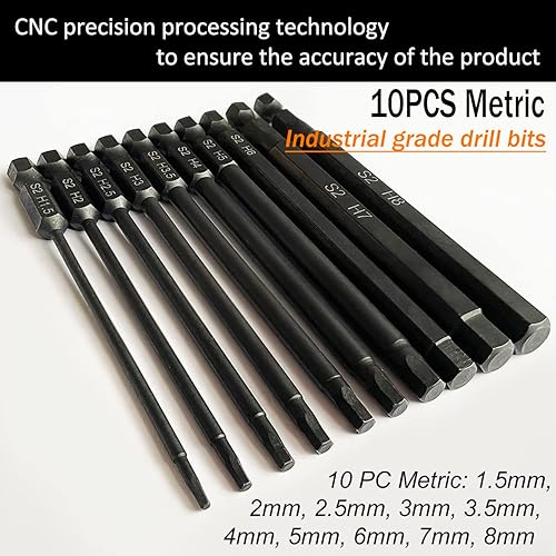 Miniatura 5 de PTSLKHN - Juego de brocas de llave Allen extendida de 3.937 in, 10 piezas de brocas hexagonales métricas, juego de brocas hexagonales magnéticas