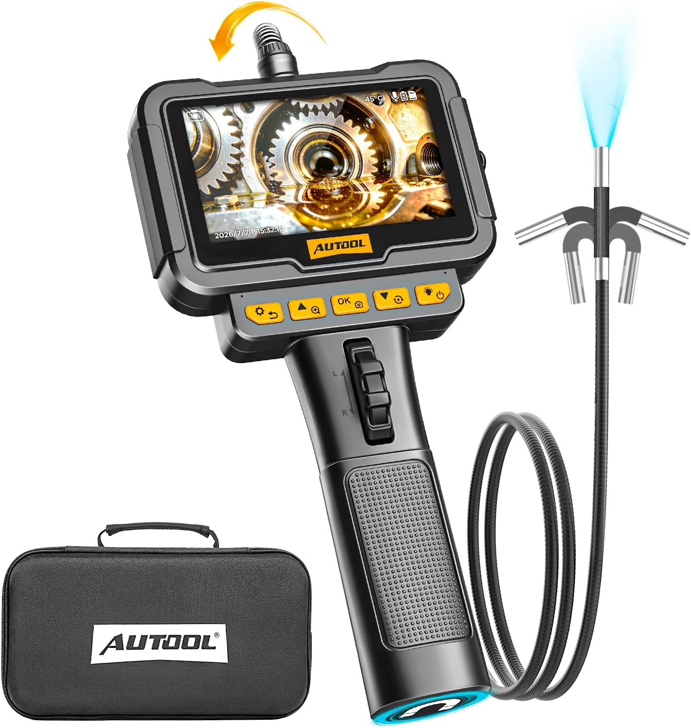 AUTOOL SVB208 Articulating Video Borescope, Endoscope Camera with Light,6.25mm Ultra-Thin Probe,4.3" LCD with 8X Zoom Articulated Camera,IP67 Waterproof Snake Camera for Automotive Engine Inspection