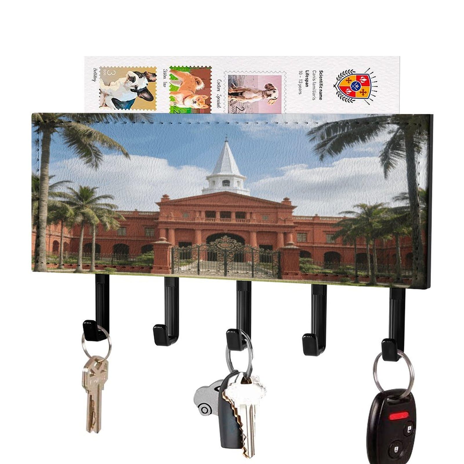 Fekiloot Black-Style Istana Key Holder Wall Mount Key And Mail Holder Key Hanger With 5 Hooks Decorative Pu Key Rack Hanging Key Hooks For Wall Living Room Kitchen Bathroom Hallway