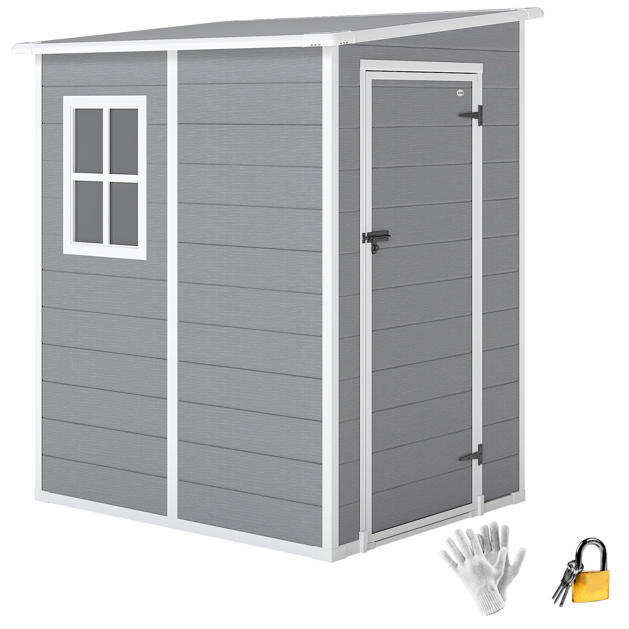 Outsunny caseta de Herramientas 1,54m³, caseta de jardín con tejado a un Agua, Suelo 122 x 149 x 192/177 cm, caseta de Herramientas Resistente a la Intemperie con Puerta con Cerradura, Ventana,