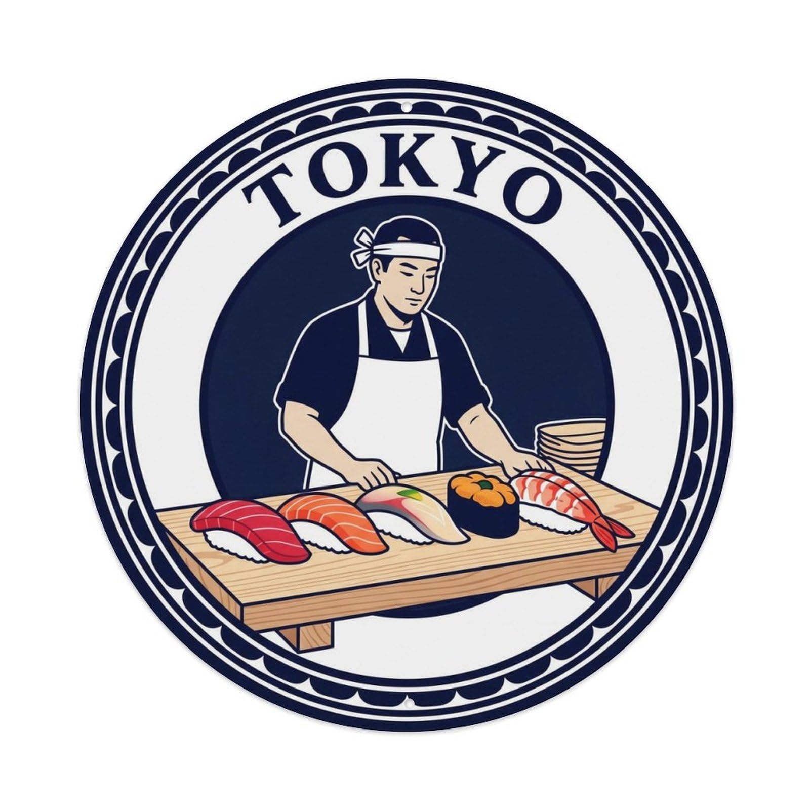 Sushi Nigiri Lineup Counter Chef Ukiyo Woodblock Metal Tin Sign