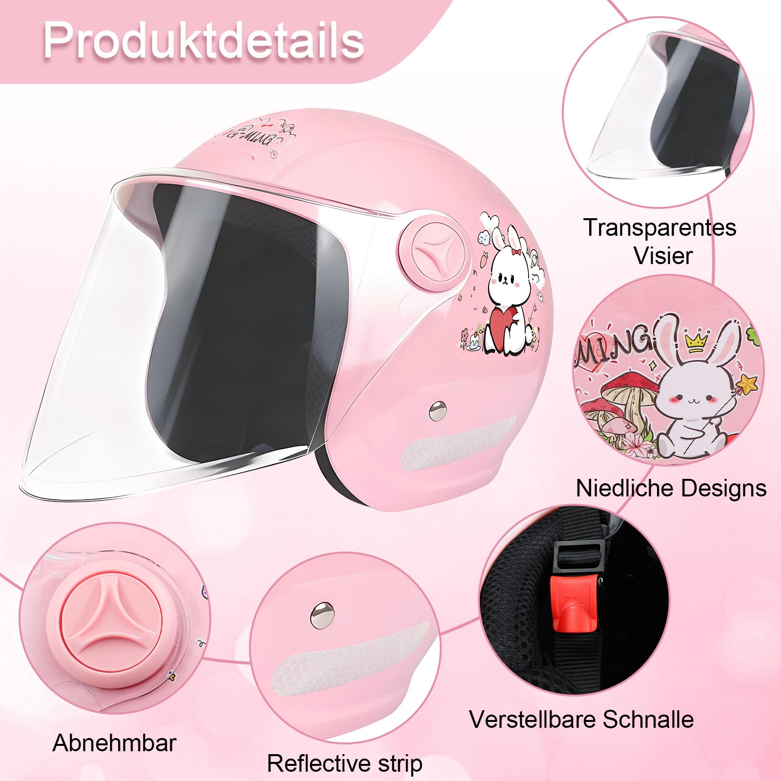 Kinder Motorradhelm, Jungen und Mädchen Rollerhelm, 48-56 cm für 5-12 Jahre
