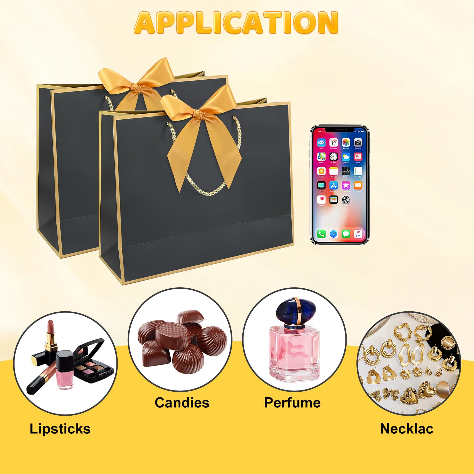 20PCS Black Gift Bags with Handles, 7.5x5.9x2.7Inches Welcome Bag Return Gifts with Handles, Birthday Gift Bags with Ribbon, Greeting Cards for Wedding Baby Shower Bridesmaid Party Gift (Black-Gold)