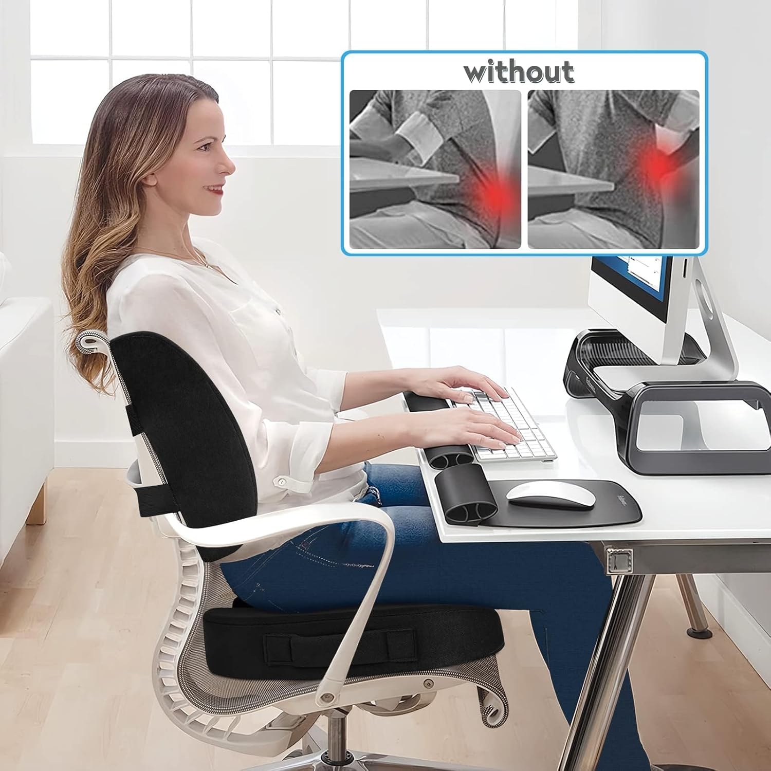 CloudBliss Seat Cushion,Office Chair Cushion,Car Seat Cushions,Lumbar Support Pillow for Office Chair,Back Support Memory Foam Pillow Coccyx Cushions for Tailbone Pain,Sciatica Back Pain Relief Black - Image 4