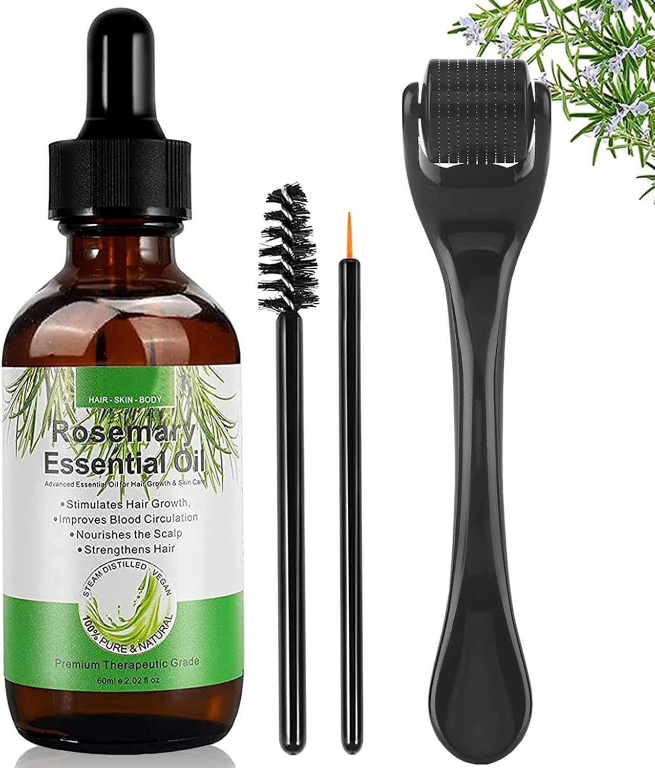 Rosemary Essential Oil (60ML)+ Derma Roller 0.5mm for Hair Growth