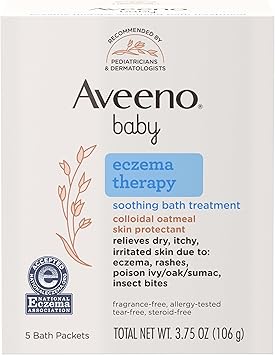 Aveeno Baby Eczema Therapy Soothing Bath Treatment for Relief of Dry, Itchy & Irritated Skin, Made with Natural Colloidal Oatmeal, Fragrance-, Paraben-, Steroid- & Tear-Free, 5 ct