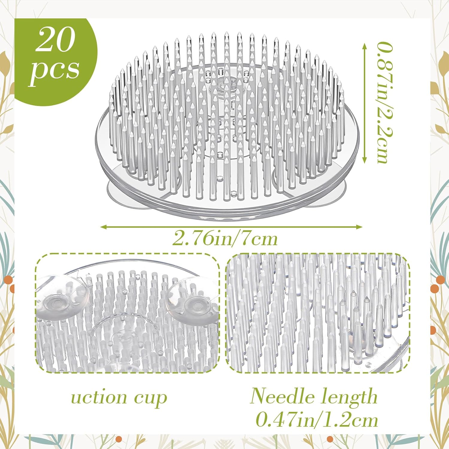 Kifmurase 20PCS Plastic Flower Frog Pin Holder, 2.76" Round Japanese Floral Pin Kenzan with Sucker Base for Arrangements Vase, Flower Arranger Holder Pins Frog for Wedding, Party Home Plant Decoration