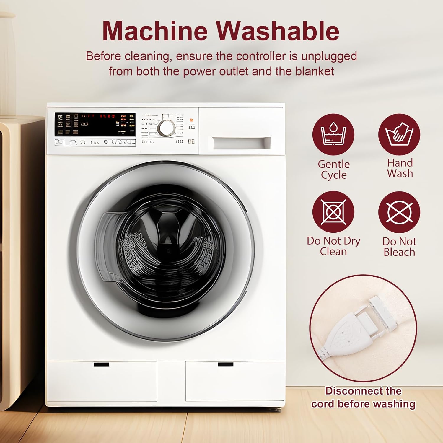 Queen Size Electric Blanket for Bed - 84" x 90" Dual Control Heated Blanket with 10 Hrs Auto Off, 5 Heating Levels, Over-Heat Protection, Washable Flannel Sherpa Heating Blankets, Red - Image 7