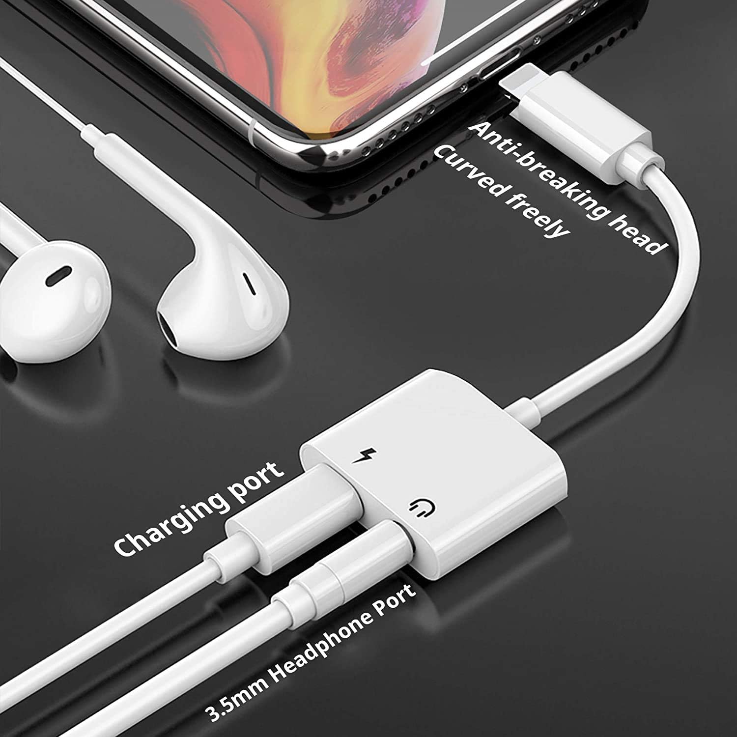 (Apple MFi Certified) 2 Pack for iPhone Headphone Adapter Dongle Charger,2 in 1 Lightning to 3.5mm Jack Charger + Aux Audio Splitter Adapter Compatible with iPhone 11/11Pro/X/XR/8 Support iOS 13