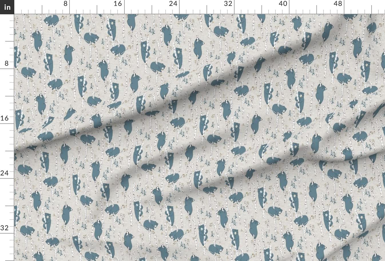 Spoonflower Fabric - Birch Bears Blue Small Bear Forest Woodland Boy Printed on Upholstery Velvet Fabric Fat Quarter - Upholstery Home Decor Bottomweight Apparel