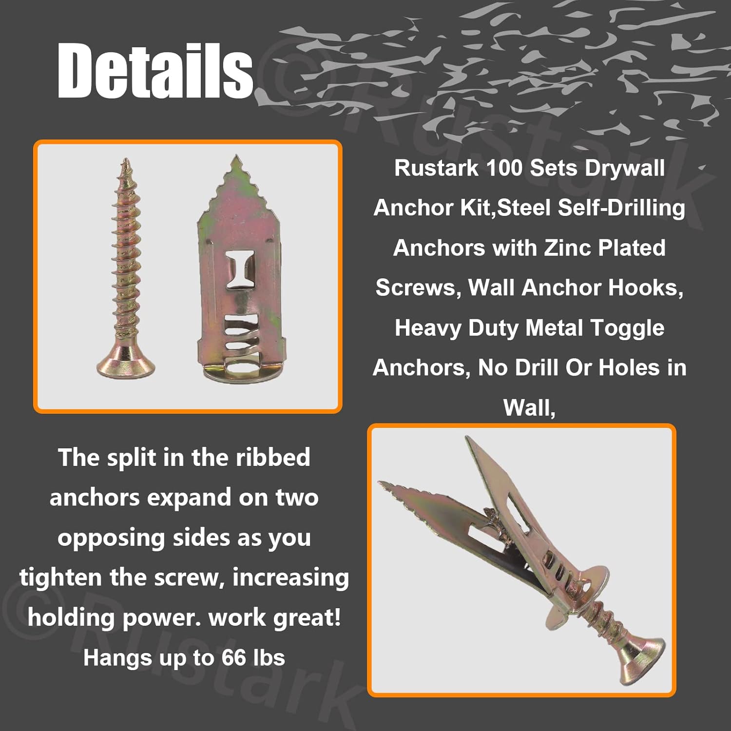 Frее Shірріng Ovеr $50 Rustark 200Pcs Drywall Anchor Kit, Steel Self-Drilling Anchors with Zinc Plated Screws, Wall Anchor Hooks, Heavy Duty Metal Toggle Anchors, No Drill Or Holes in Wall, Hangs up to 66 lbs