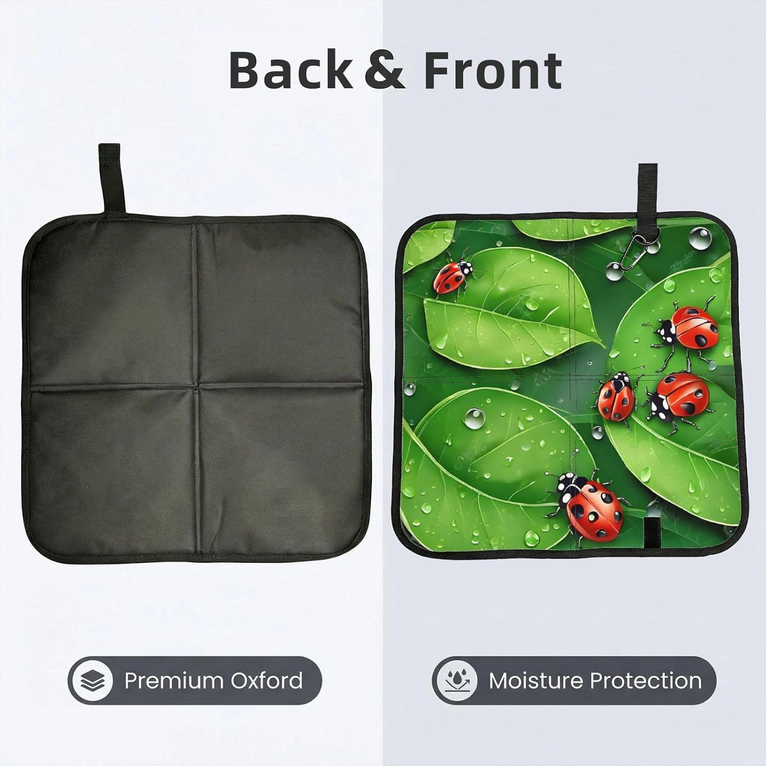 (Leaves and Ladybugs) Sitting Pad Foldable Seat Cushion Lightweight Camping Seat Mat with Hook for Outdoor Hiking Picnic Camping