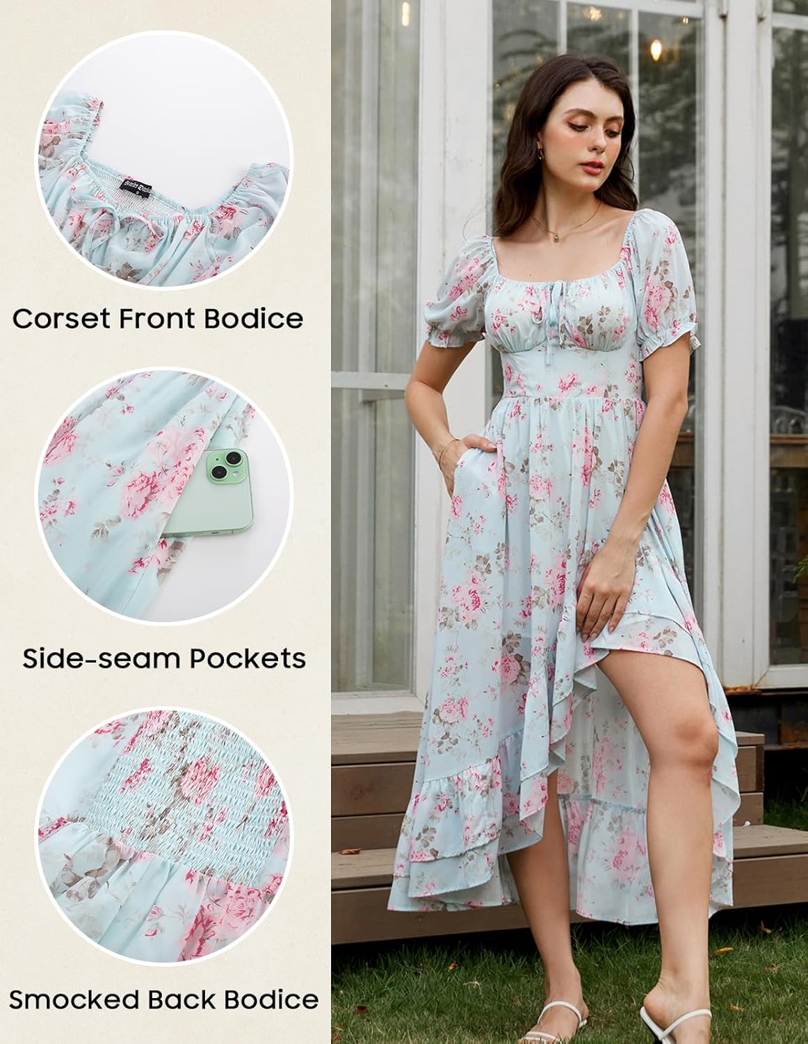 Scarlet Darkness Corset Dresses for Women Summer 2026 Floral Wedding Guest Chiffon Sundress - Image 5