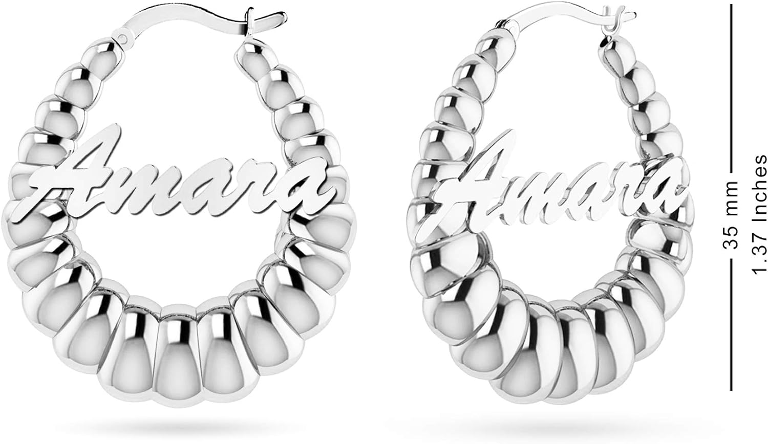 LeCalla Personalized Customized Sterling Silver Name Shrimp Hoop Earrings for Women Teen