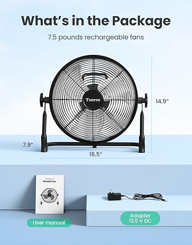 Miniatura 7 de Ventilador portátil de 14 pulgadas, funciona con pilas, ventilador de piso recargable, ventilador de campamento inalámbrico de alta velocidad, carga