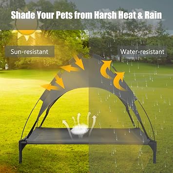 Maxmass Elevated Pet Cot, Cooling Raised Dog Bed with Detachable Canopy and Non-slip Feet, Portable Dogs Cats Bed for Indoor & Outdoor (XL)
