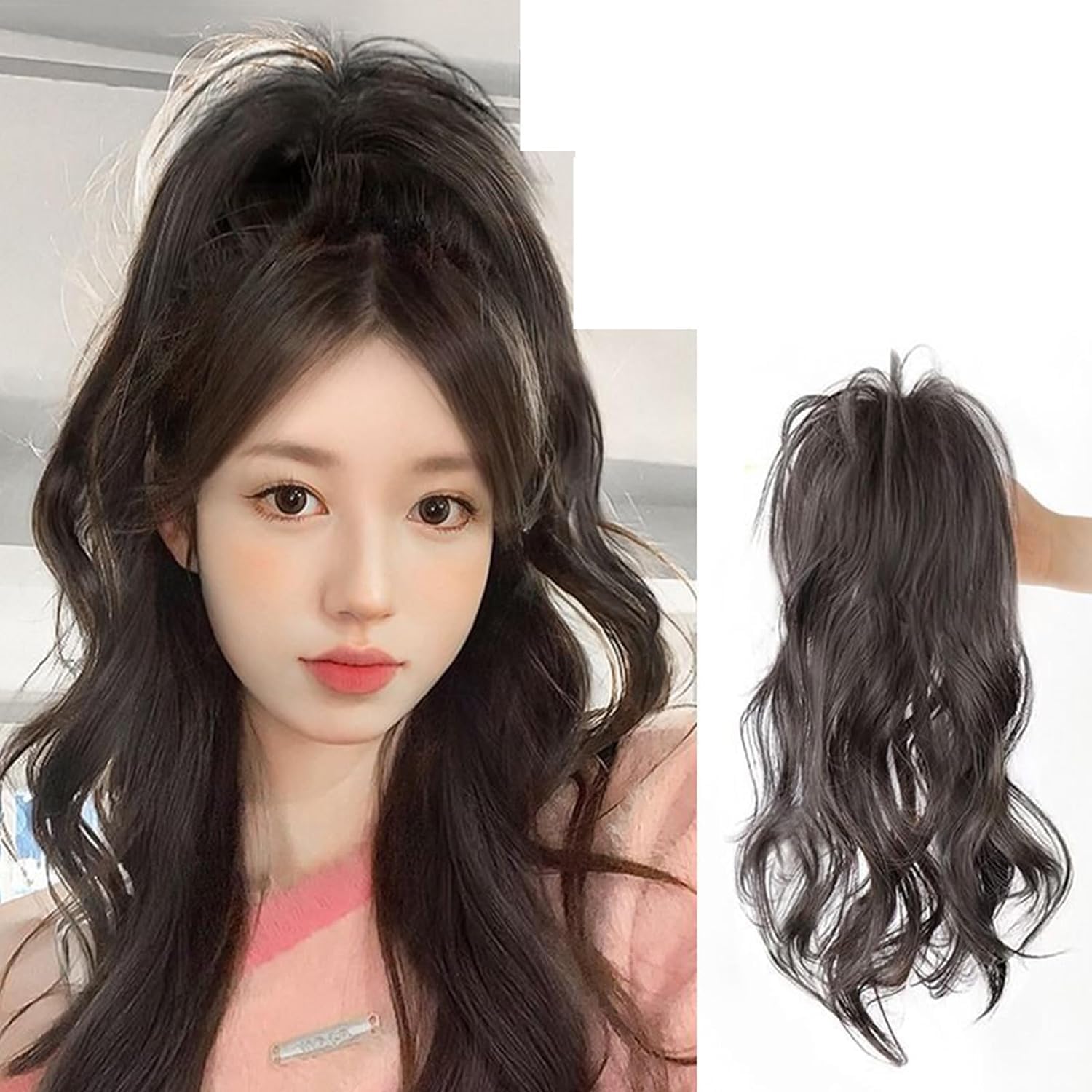 Miss Lirenn® Light Weight High Fountain Claw Clip Ponytail Hair Extensions, Wavy & Curly Natural Synthetic Hair,(Matte Finish), 15 Inches Long (Brown1)-image-45