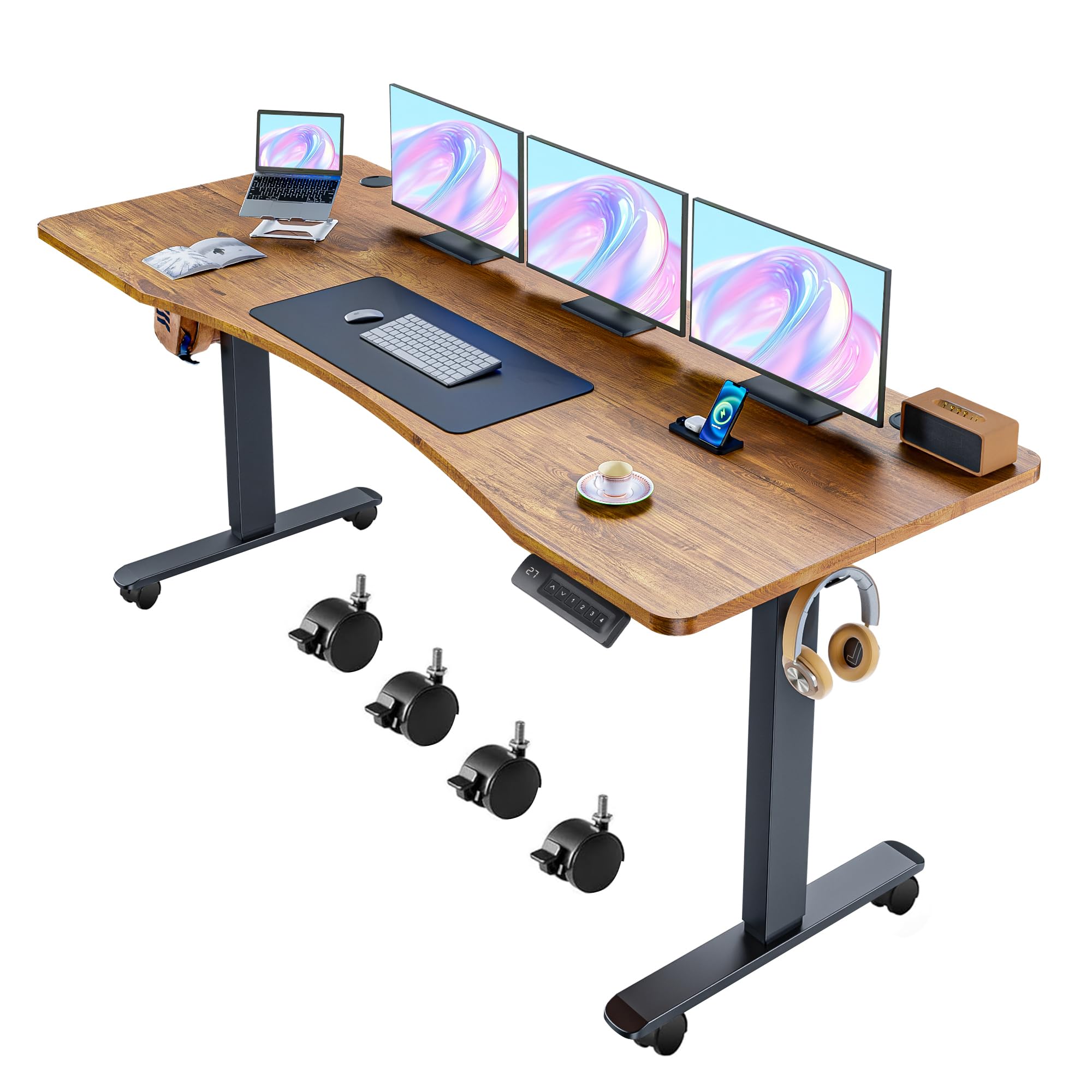Poste de travail informatique assis-debout avec roulettes 160 cm