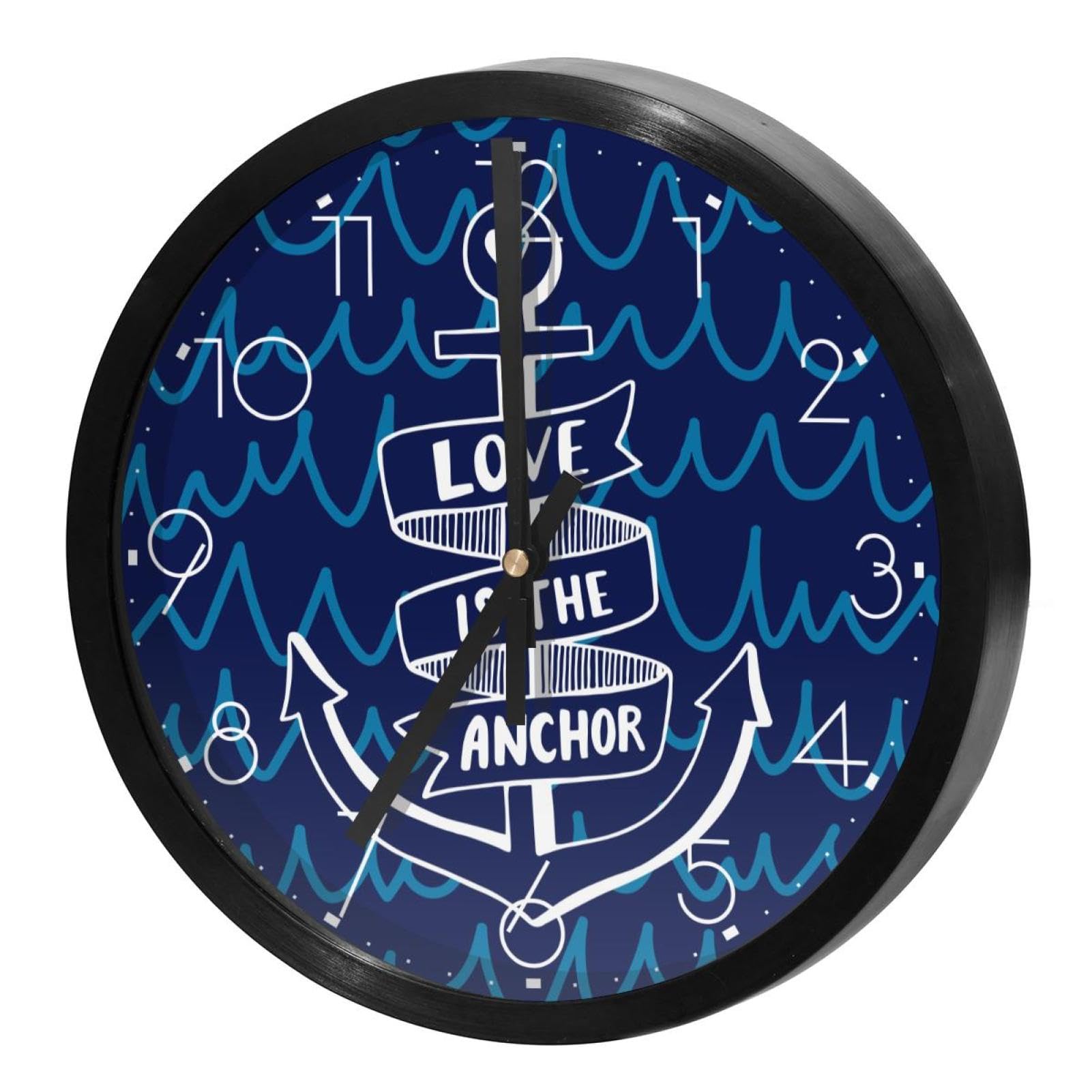 Horloge murale silencieuse à quartz ronde pour maison et cuisine modèle L'amour est l'ancre