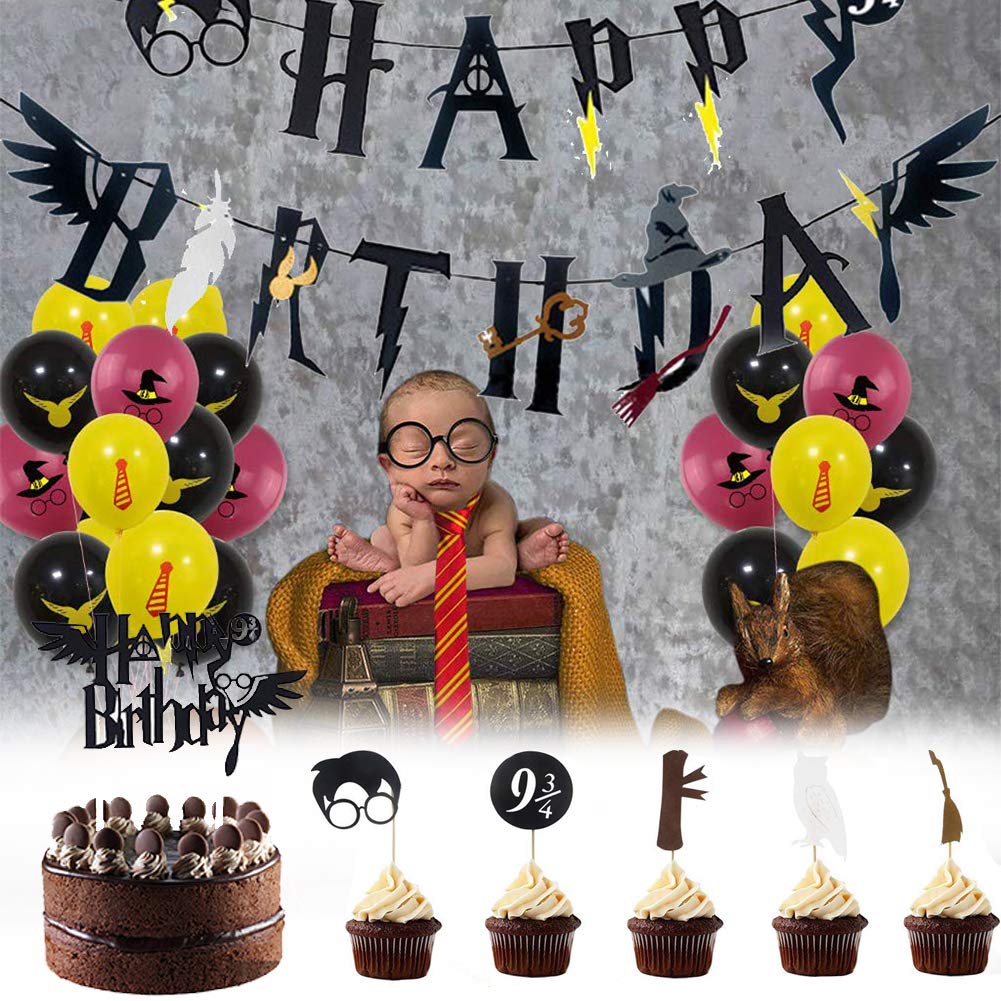 Harry Potter Cake Topper BETOY 17PCS Wizard Theme Birthday Cake Toppers Happy Birthday Banner