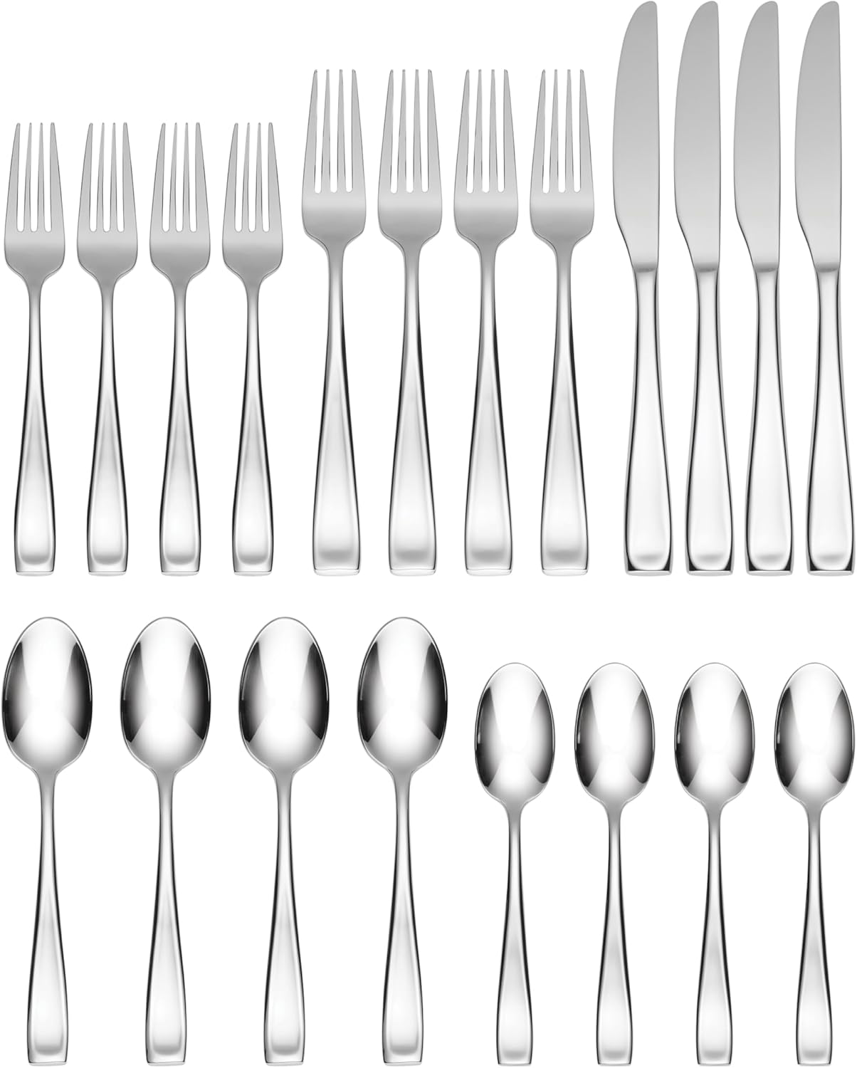 Oneida Silverware Set, Moda Mirror 20-Piece Flatware Set, Service for 4, Made of 18/10 Stainless Steel, Dishwasher Safe, Knife Spoons & Forks, Home & Kitchen, Utensils Set, Cutlery (Silver, 20 Piece)