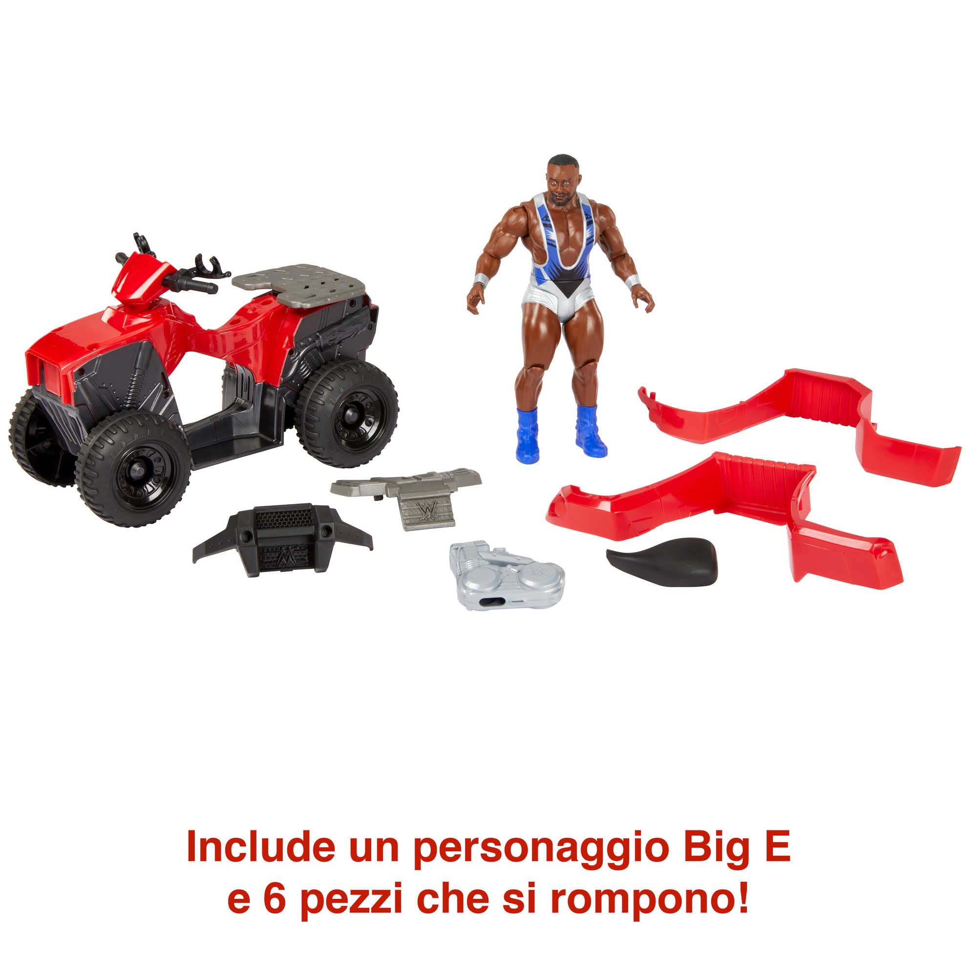 WWE- Wrekkin' Veicolo Slam N Spin ATV con Personaggio Big E Snodato con Accessori, Giocattolo per Bambini 6+ Anni, HDM06