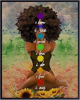Black Art for African American Women - Boho Positive Affirmations Zen Meditation Decor - Inspirational Afro Yoga Wall Art - New Age Hippie Chakra Room Decor - Personal Growth Uplifting Spiritual Gifts