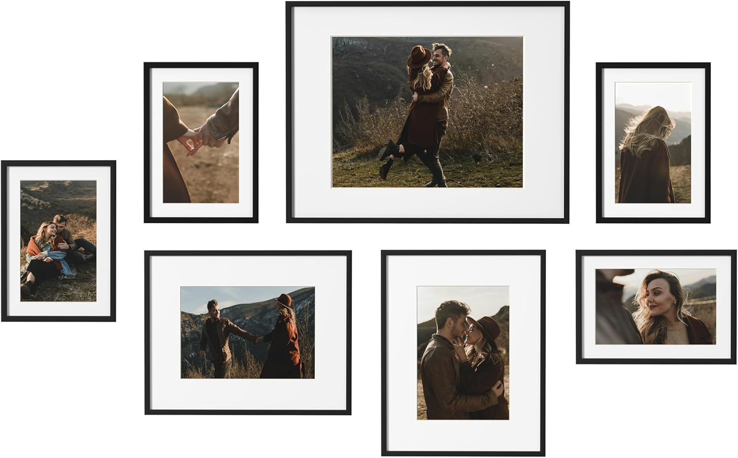 eletecpro Aluminum Gallery Wall Frame Set of 7, Including 1Pc 11x14, 2Pcs 8x10, 4Pcs 5x7 Photo Frames for Wall or Tabletop Display, Multiple Sizes Picture Frames Collage Wall Decor, Black Black 7