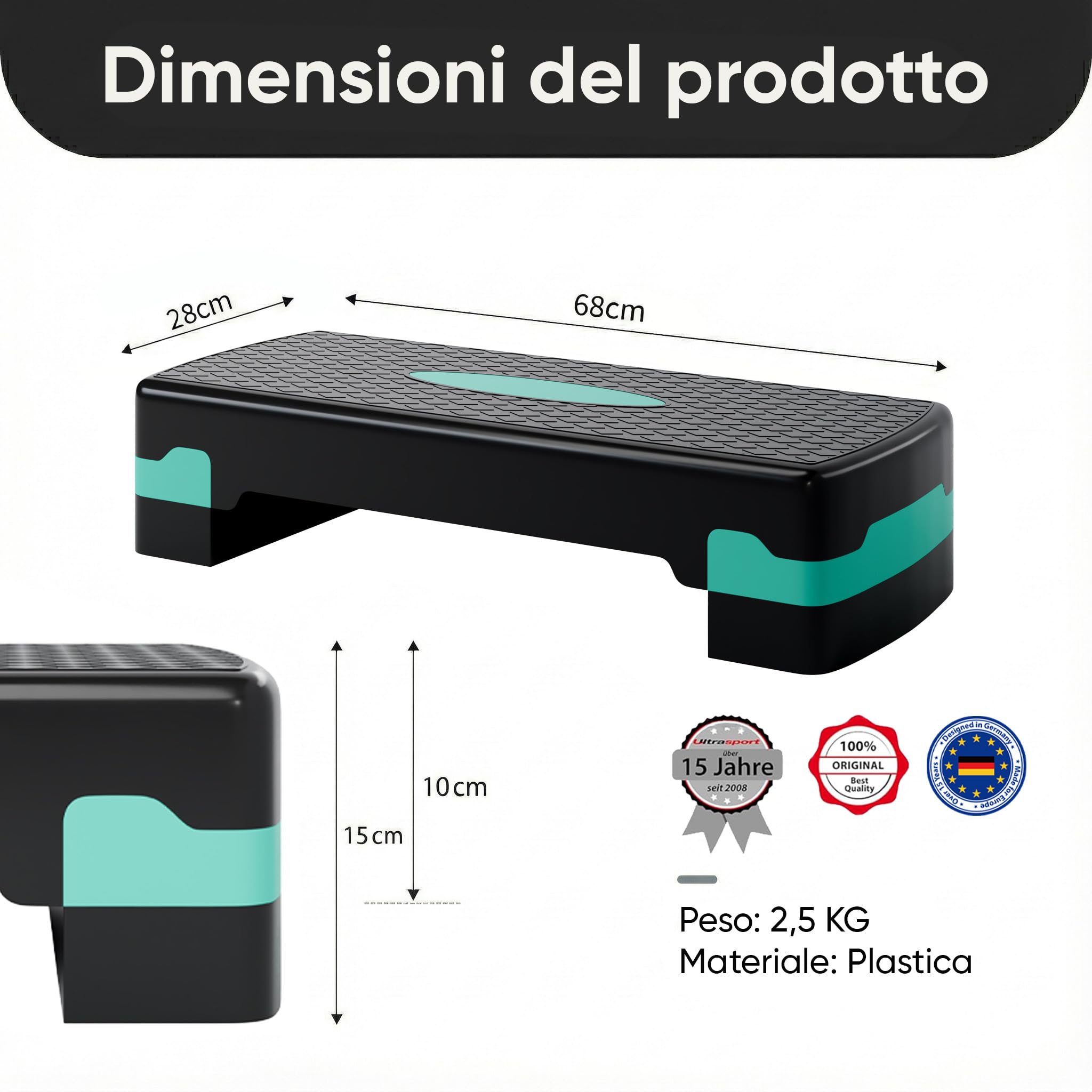 Ultrasport Step Fitness Aerobica Stepper Casa Antiscivolo Regolabile 2 Altezze Stepboard 68x28 cm Verde