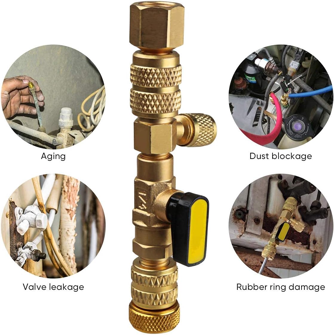 Garberiel Valve Core Remover Installer HVAC Tool with Dual Size SAE 1/4 & 5/16 Port for R22 R12 R407 R410 R404 R32 R600 A/C, Include 5 Valve Cores with Teflon Seal
